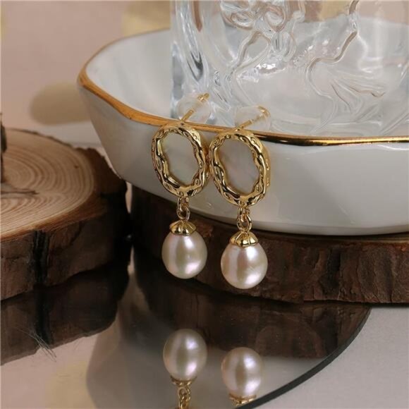 Abalone Shell & Freshwater Pearl Drop Earrings | 14K Gold Plated Hypoallergenic - Picture 8 of 8
